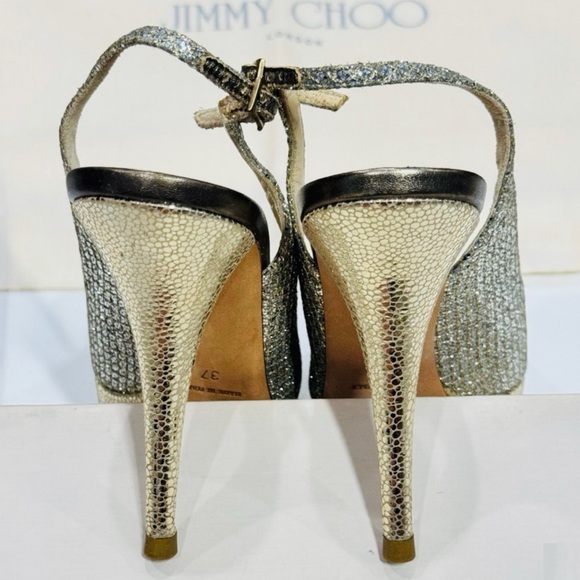 JIMMY CHOO CLUE GLITTER SLINGBACK PLATFORM
PEEP TOE HIGH HEEL PUMPS SANDAL 37 - Picture 11 of 16